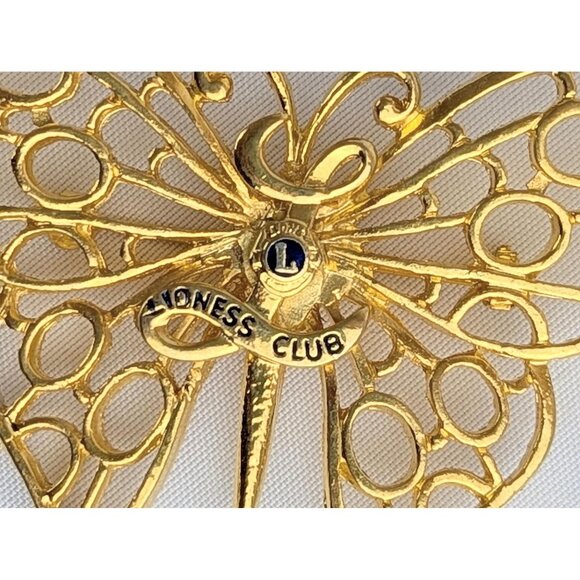 Vintage Gold Tone Butterfly Statement Brooch Lion’s Club Lioness Recognition Pin - Picture 3 of 6